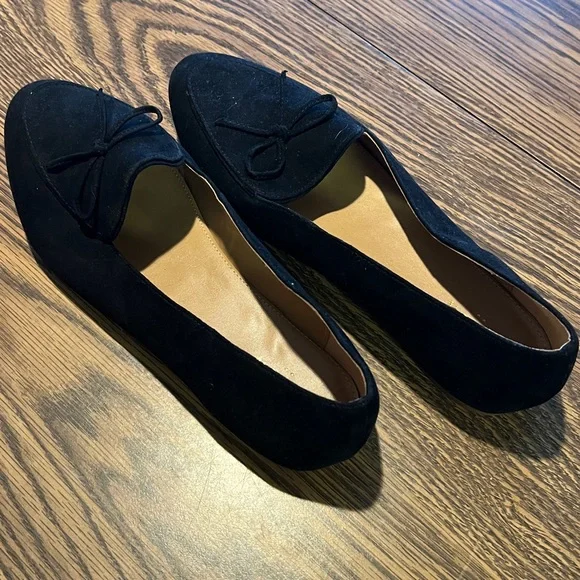 J. Crew Factory Black Suede Flats with Bow - Picture 2 of 7